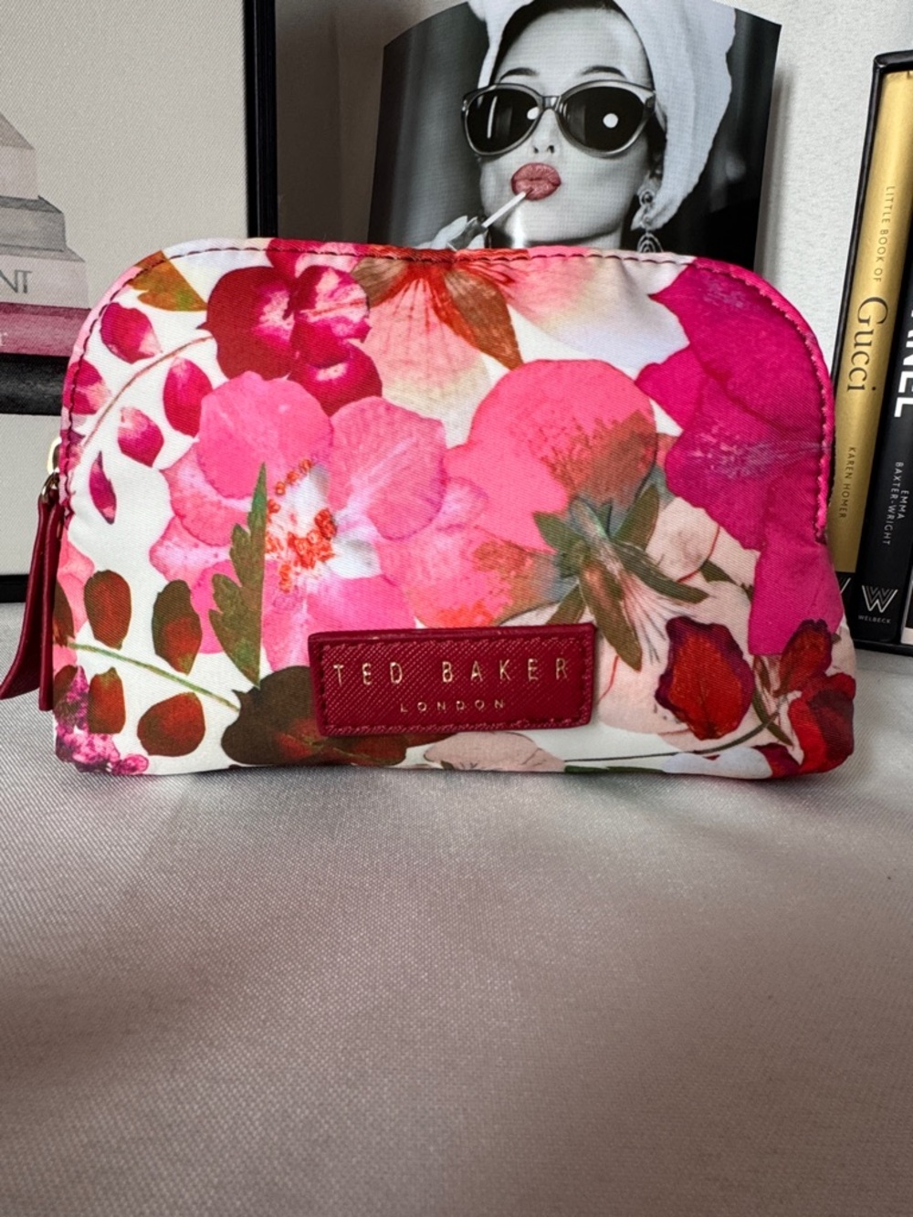 Ted Baker Floral Cosmetic Pouch in Pink and Green Accents NWOT